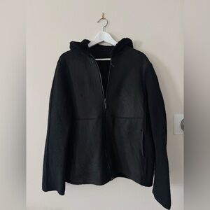 Neiman Marcus - Black Hooded Zip Up Jacket 100% wool